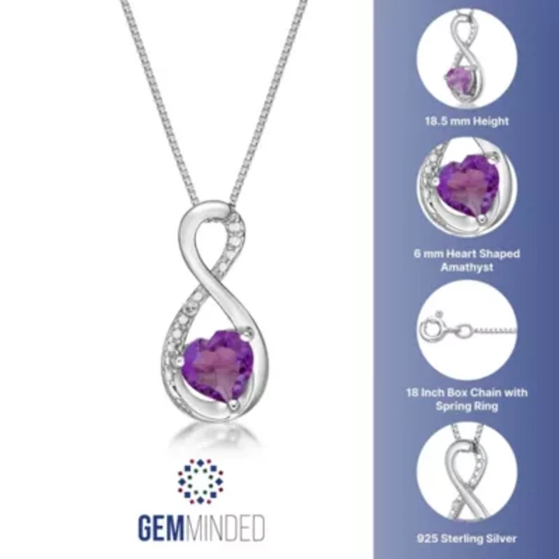 Heart-Shaped Gemstone Infinity Pendant Sterling Silver