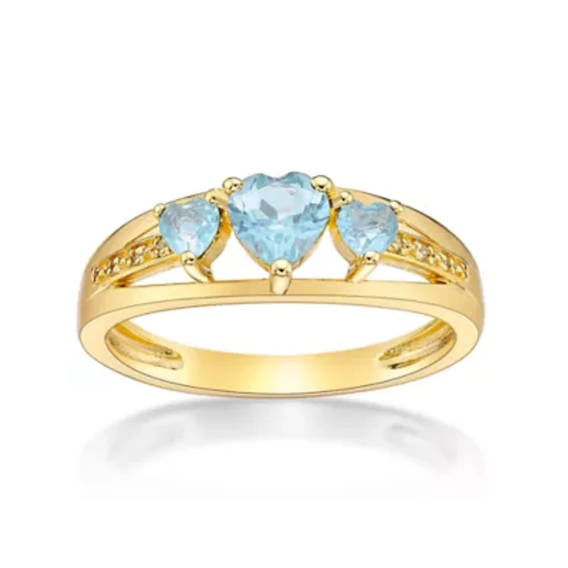 Gemstone and Diamond Accent Three Stone Ring Gold Plated Silver