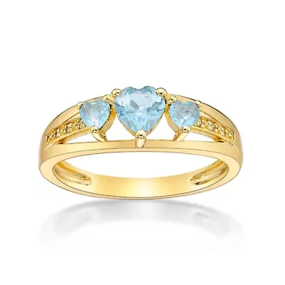 Gemstone and Diamond Accent Three Stone Ring Gold Plated Silver