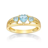 Gemstone and Diamond Accent Three Stone Ring Gold Plated Silver