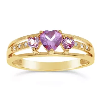 Gemstone and Diamond Accent Three Stone Ring Gold Plated Silver