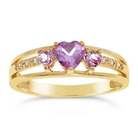Gemstone and Diamond Accent Three Stone Ring Gold Plated Silver
