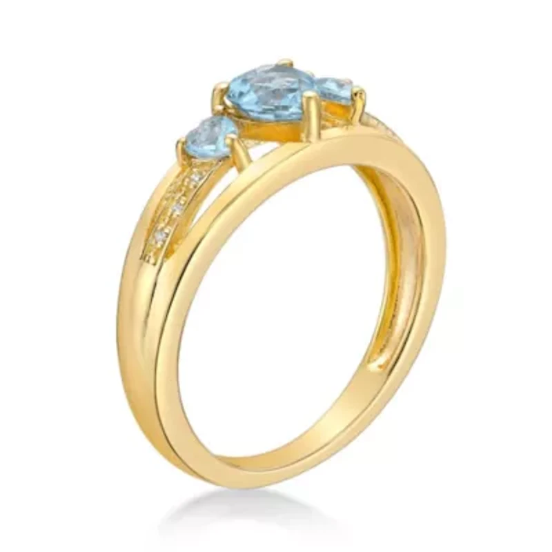 Gemstone and Diamond Accent Three Stone Ring Gold Plated Silver