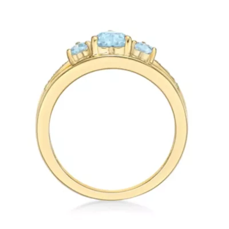 Gemstone and Diamond Accent Three Stone Ring Gold Plated Silver