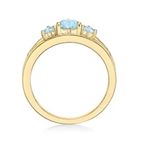 Gemstone and Diamond Accent Three Stone Ring Gold Plated Silver