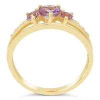 Gemstone and Diamond Accent Three Stone Ring Gold Plated Silver