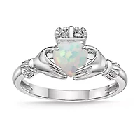 Gemstone and Diamond Accent Claddagh Ring Sterling Silver
