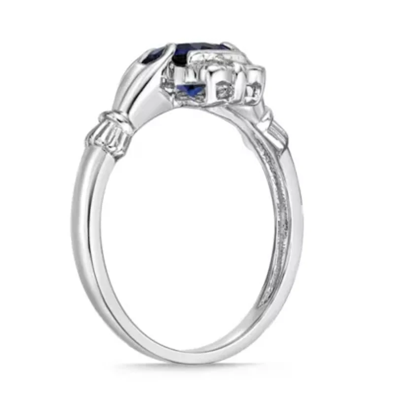 Gemstone and Diamond Accent Claddagh Ring Sterling Silver