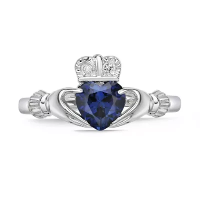 Gemstone and Diamond Accent Claddagh Ring Sterling Silver