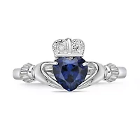 Gemstone and Diamond Accent Claddagh Ring Sterling Silver