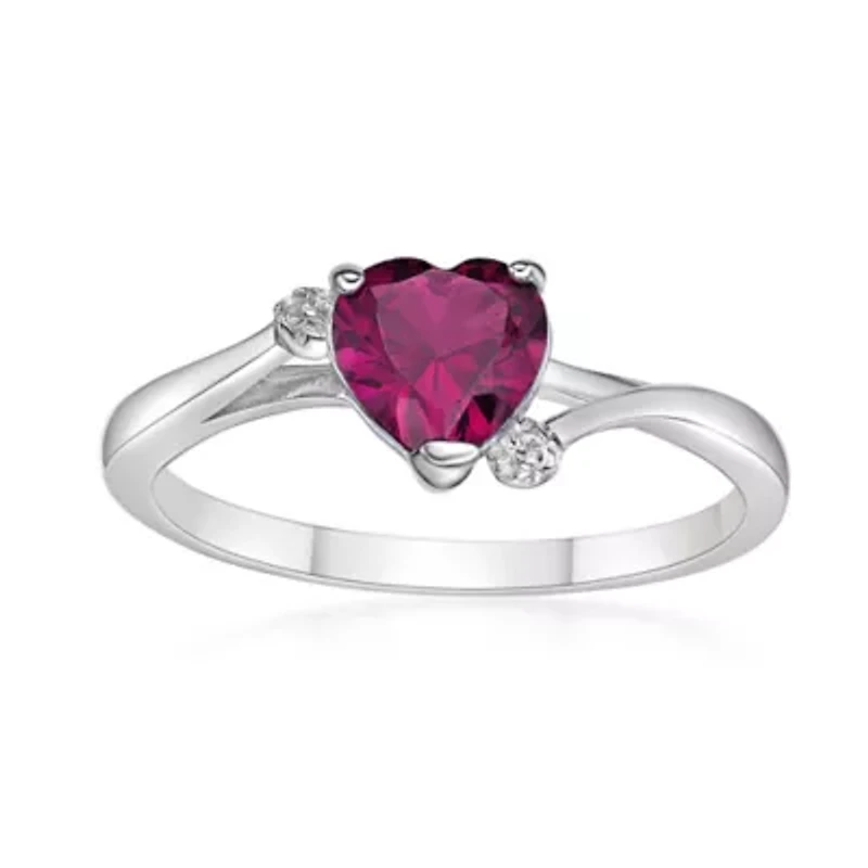 Heart-Shaped Gemstone and White Topaz Ring Sterling Silver