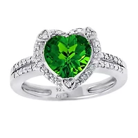 Lab Created Gemstone and Diamond Accent Heart Ring Sterling Silver