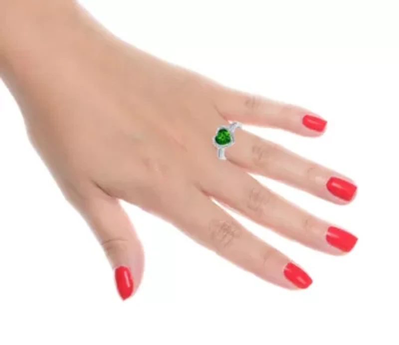 Lab Created Gemstone and Diamond Accent Heart Ring Sterling Silver