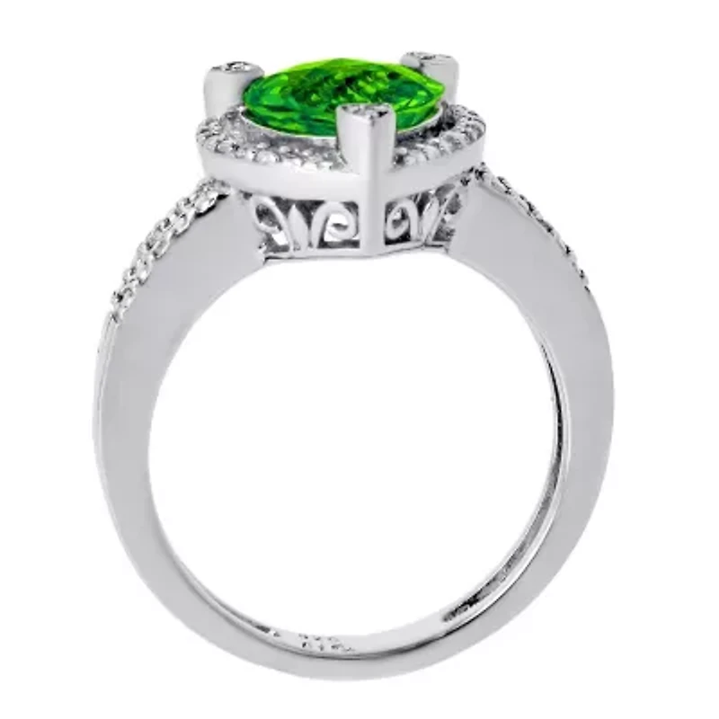 Lab Created Gemstone and Diamond Accent Heart Ring Sterling Silver