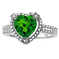 Lab Created Gemstone and Diamond Accent Heart Ring Sterling Silver