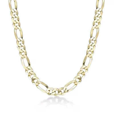 9mm Flat Figaro Chain Necklace 14k Gold Over Silver