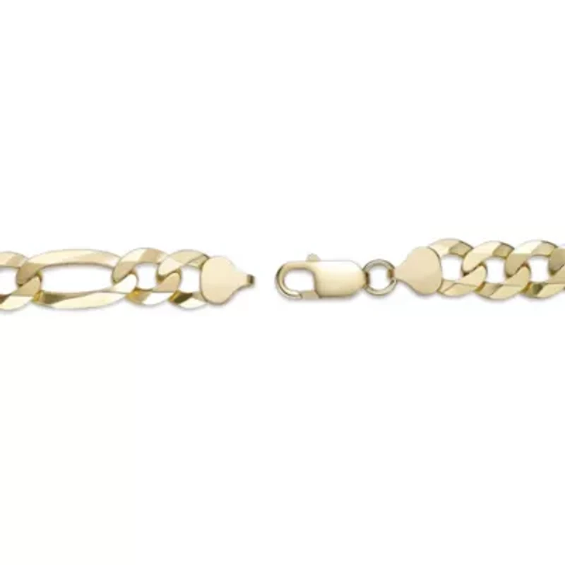 9mm Flat Figaro Chain Necklace 14k Gold Over Silver