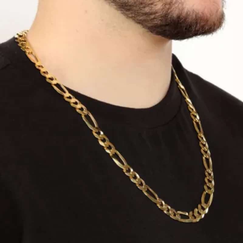 9mm Flat Figaro Chain Necklace 14k Gold Over Silver
