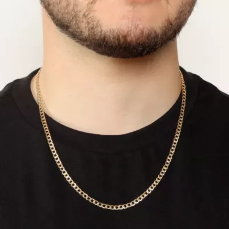 4.9mm Pave Cut Cuban Chain Necklace 14k Gold Over Silver