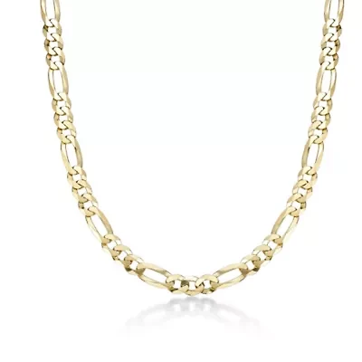 8mm Flat Figaro Chain Necklace 14k Gold Over Silver
