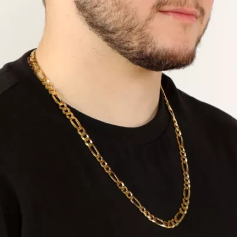 8mm Flat Figaro Chain Necklace 14k Gold Over Silver