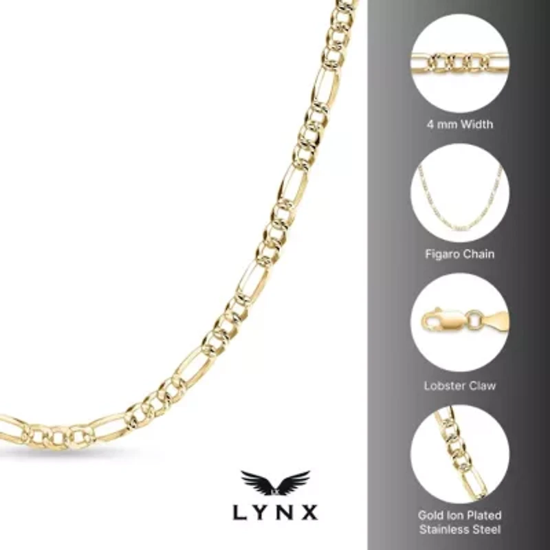 4mm Flat Figaro Chain Necklace 14k Gold Over Silver