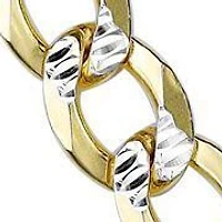 7.6mm Flat Figaro Chain Necklace 14k Gold Over Silver