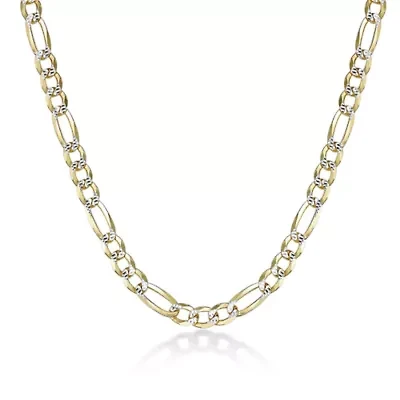 7.6mm Flat Figaro Chain Necklace 14k Gold Over Silver