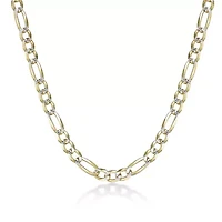 7.6mm Flat Figaro Chain Necklace 14k Gold Over Silver