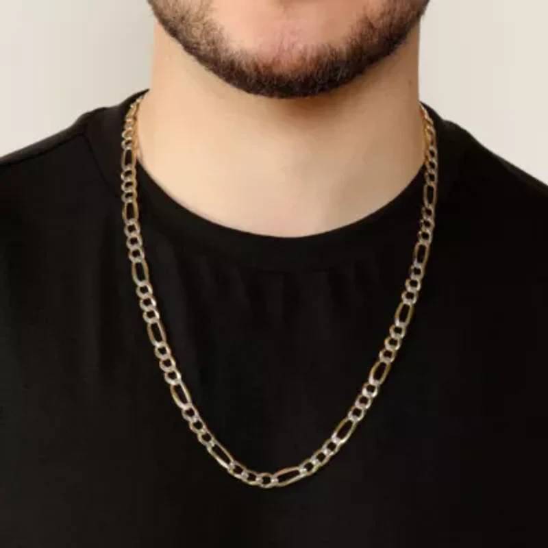 7.6mm Flat Figaro Chain Necklace 14k Gold Over Silver