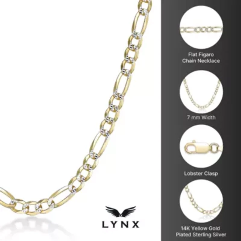 7.6mm Flat Figaro Chain Necklace 14k Gold Over Silver