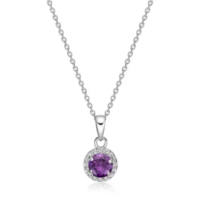 Lab Created Round Gemstone and White Topaz Halo Pendant Necklace Sterling Silver