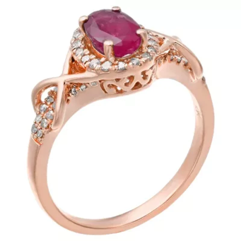 1 ct. t.w. Ruby and 1/4 Diamond Ring 10K Rose Gold