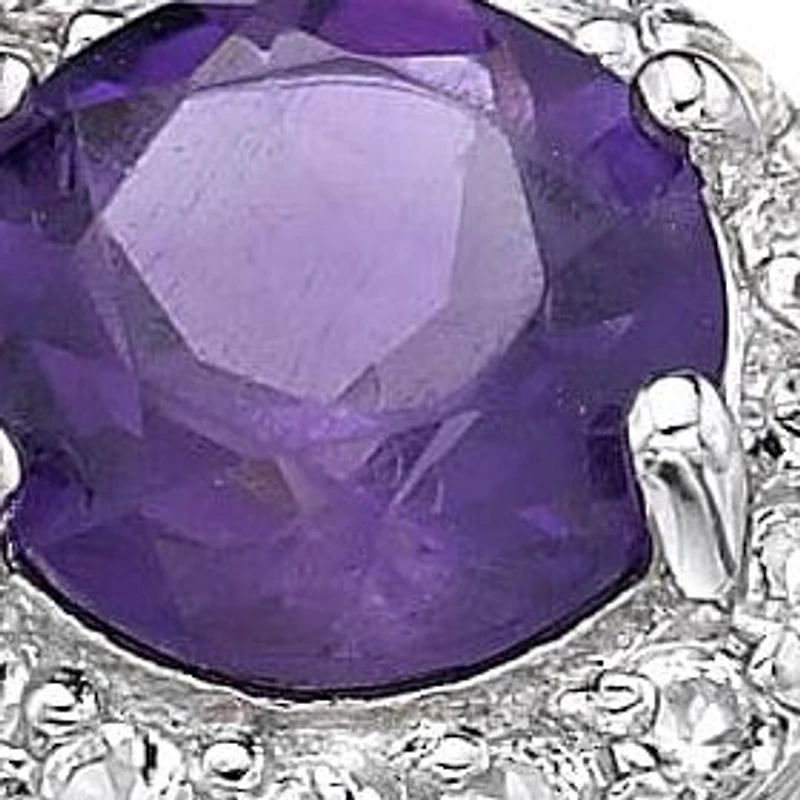 Round Gemstone and White Topaz Halo Ring Sterling Silver