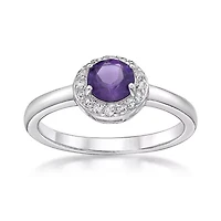 Round Gemstone and White Topaz Halo Ring Sterling Silver