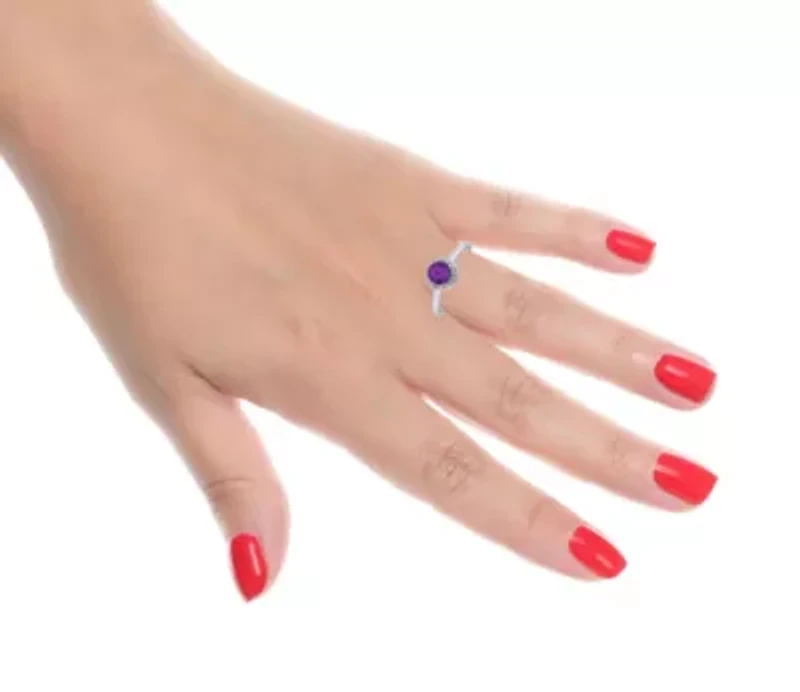 Round Gemstone and White Topaz Halo Ring Sterling Silver