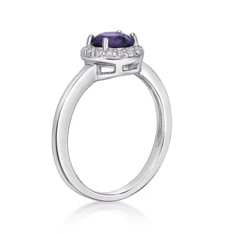 Round Gemstone and White Topaz Halo Ring Sterling Silver