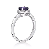 Round Gemstone and White Topaz Halo Ring Sterling Silver