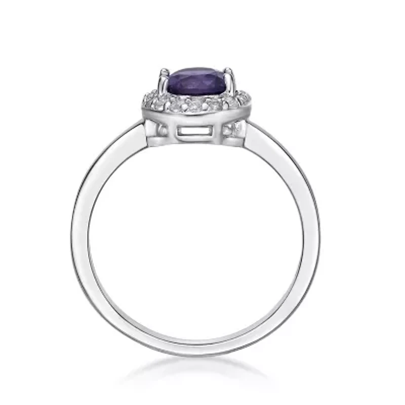 Round Gemstone and White Topaz Halo Ring Sterling Silver