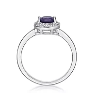 Round Gemstone and White Topaz Halo Ring Sterling Silver