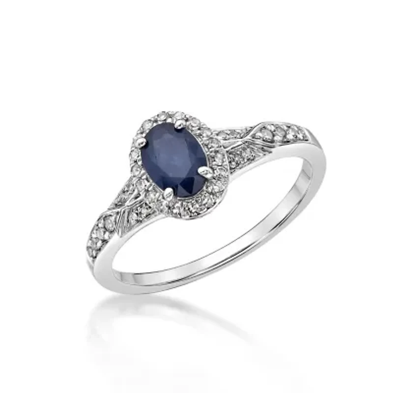 1 ct. t.w. Sapphire and 1/4 Diamond Ring Sterling Silver