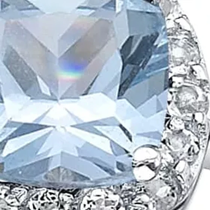 Cushion Gemstone and White Topaz Halo Ring Sterling Silver
