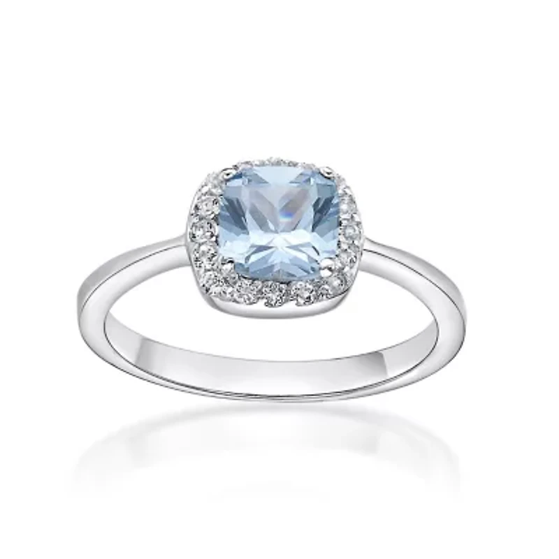 Cushion Gemstone and White Topaz Halo Ring Sterling Silver
