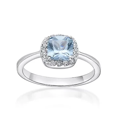 Cushion Gemstone and White Topaz Halo Ring Sterling Silver