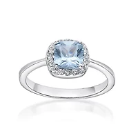 Cushion Gemstone and White Topaz Halo Ring Sterling Silver