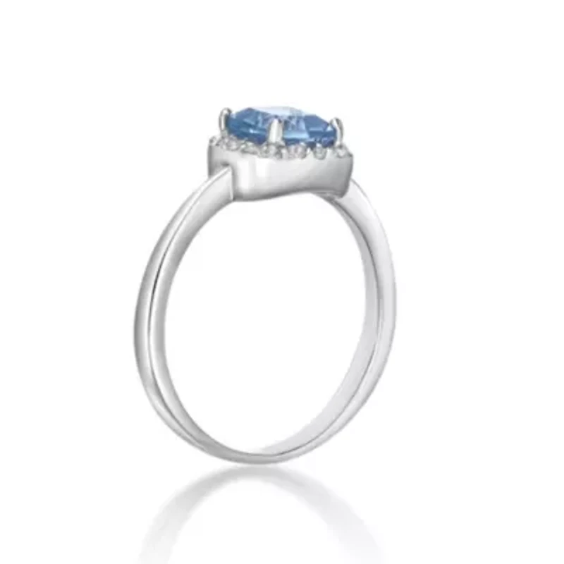Cushion Gemstone and White Topaz Halo Ring Sterling Silver