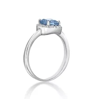 Cushion Gemstone and White Topaz Halo Ring Sterling Silver