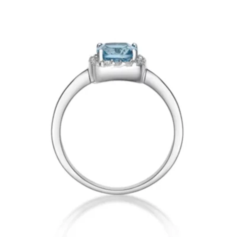 Cushion Gemstone and White Topaz Halo Ring Sterling Silver