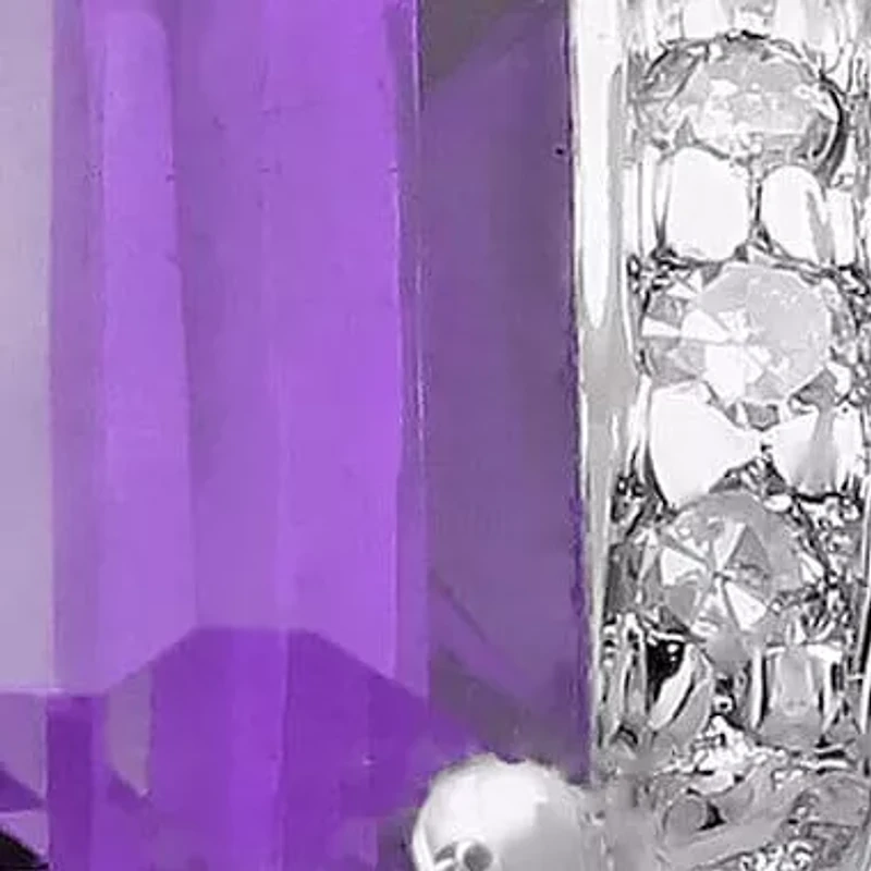 Emerald cut Gemstone and Diamond Accent Ring 10K White Gold