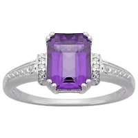 Emerald cut Gemstone and Diamond Accent Ring 10K White Gold